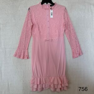 NWT CBR Pink‎ Lace Mock Neck Bow Ruffle Detail Dress XL Coquette